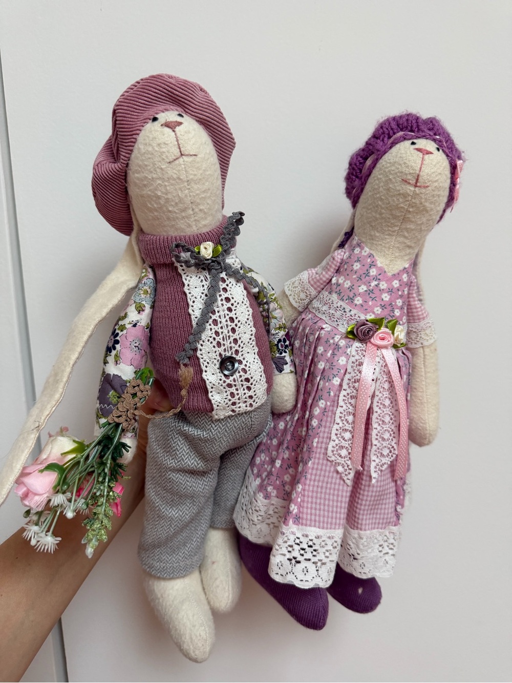 Handmade Bunny Couple Doll Set – Matching Rabbit Dolls in Cotton